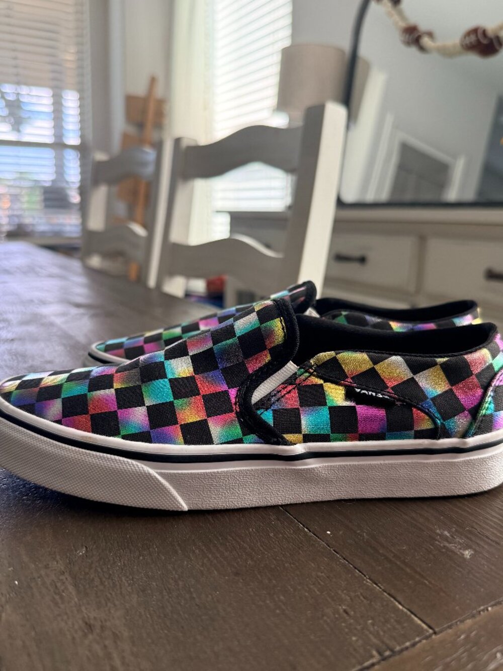Vans Classic Slip-On Iridescent Checkerboard Metallic Rainbow - Size 7